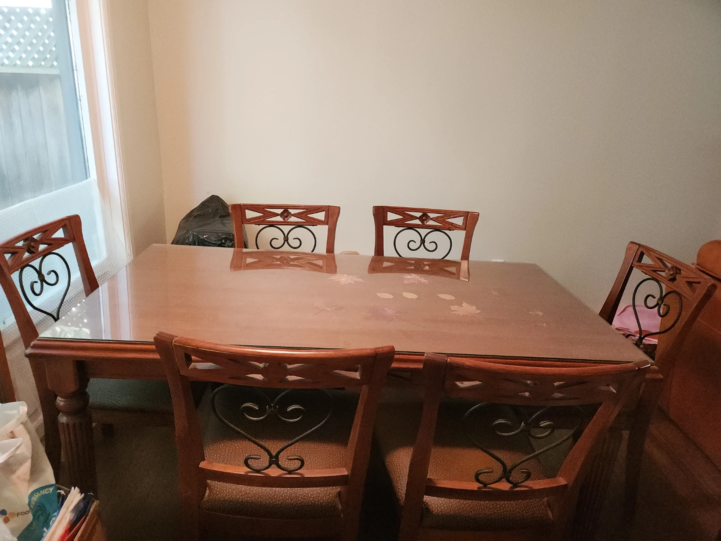 Solid Wood Antique 6-Piece Dining Table Set w/ Glass Top - photo 2
