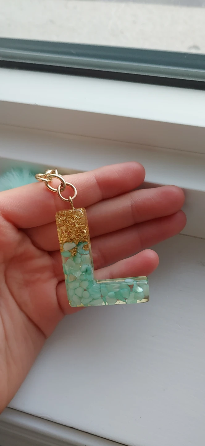 Letter L Resin Keychain with Pom Pom - photo 3