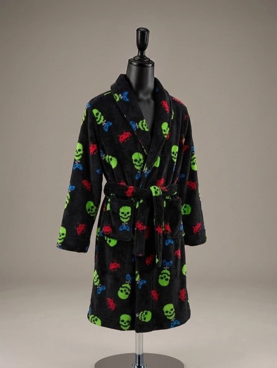 Boys fleece video game/ skull bathrobe
