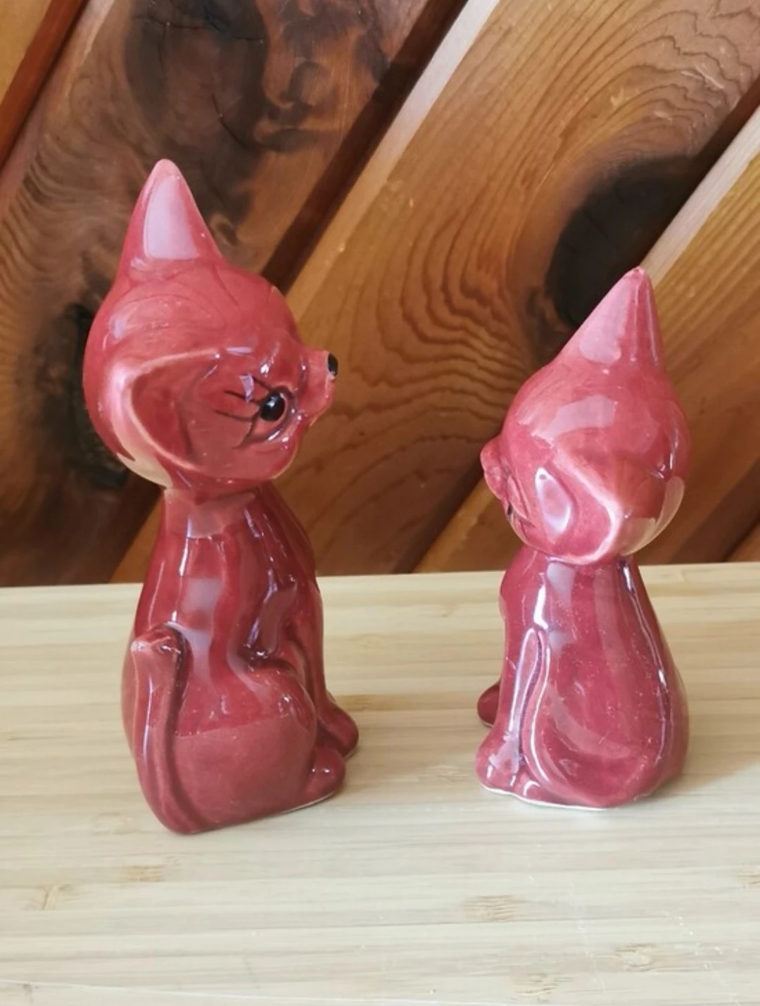 Vintage Hand Painted Ceramic Cat Figurines Pair Mid Century - photo 3