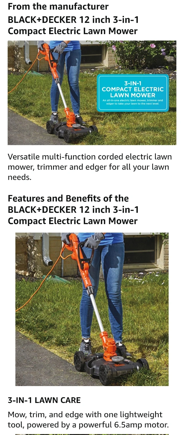 BLACK+DECKER 12 inch 3-in-1 Compact Electric Lawn Mower - photo 5