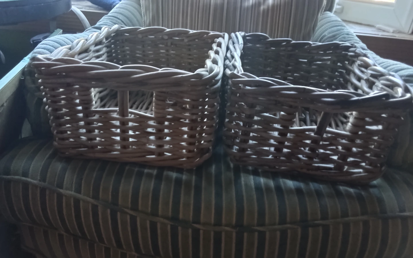 2 IKEA BYHOLMA Gray Woven Rattan Storage Baskets - photo 2