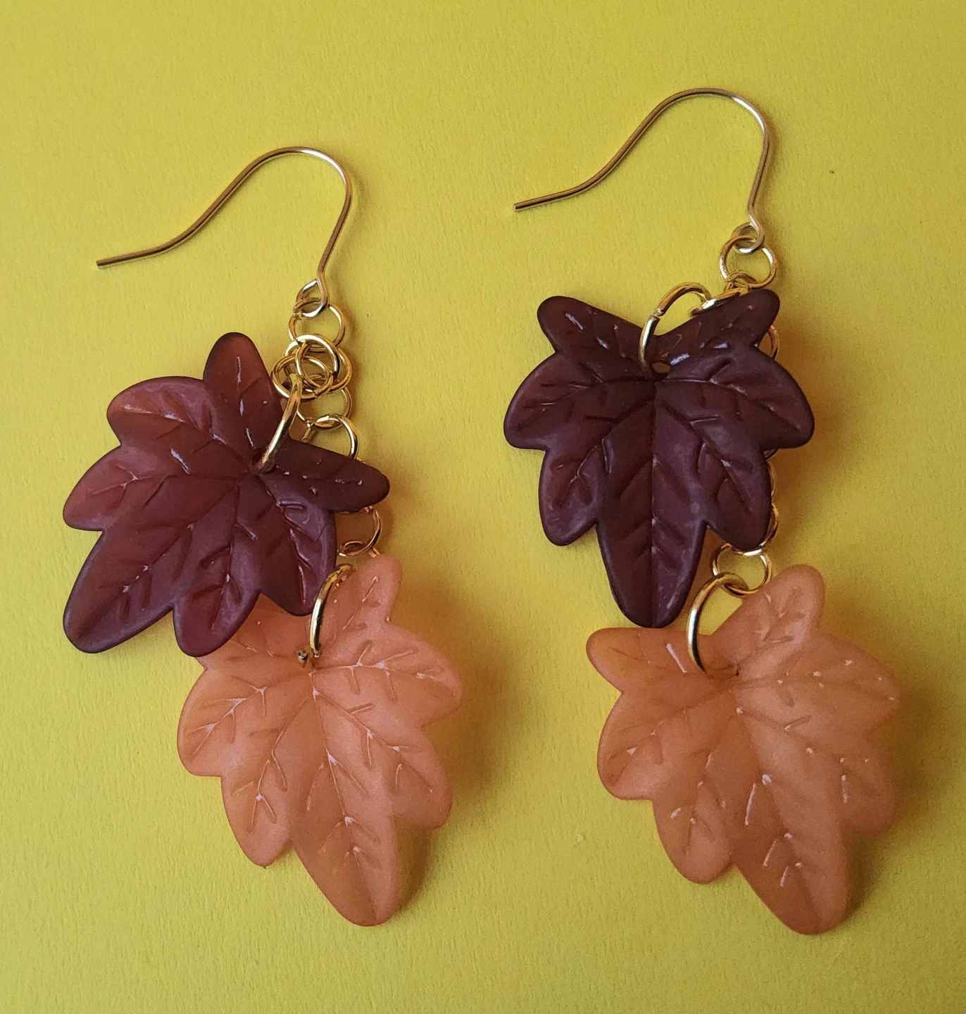 Handmade, hypo-allergenic, autumn leaf dangle earrings