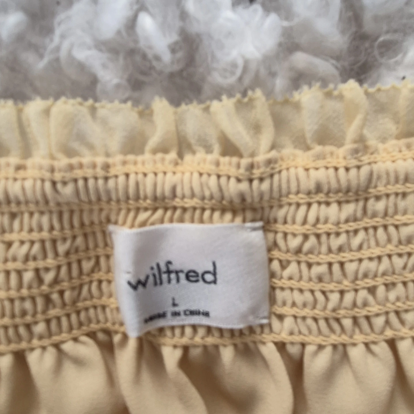 Wilfred Aritzia L Babydoll Butter Yellow Smocked Lined Dress - photo 4