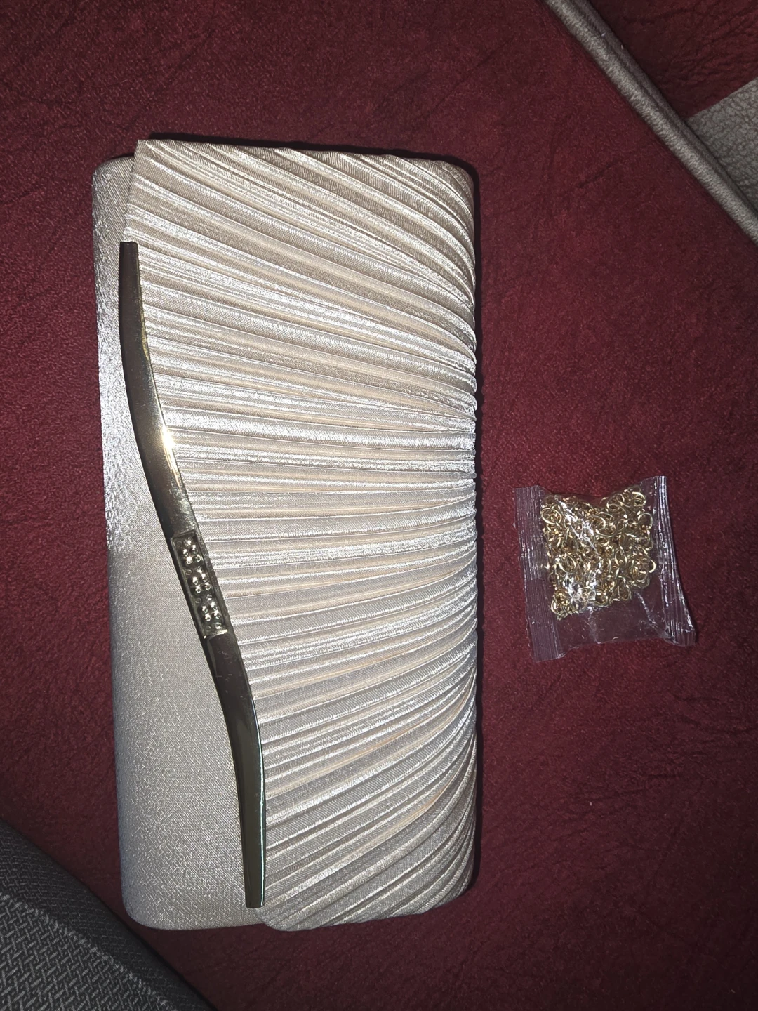 Pleated Champagne Evening Clutch Bag