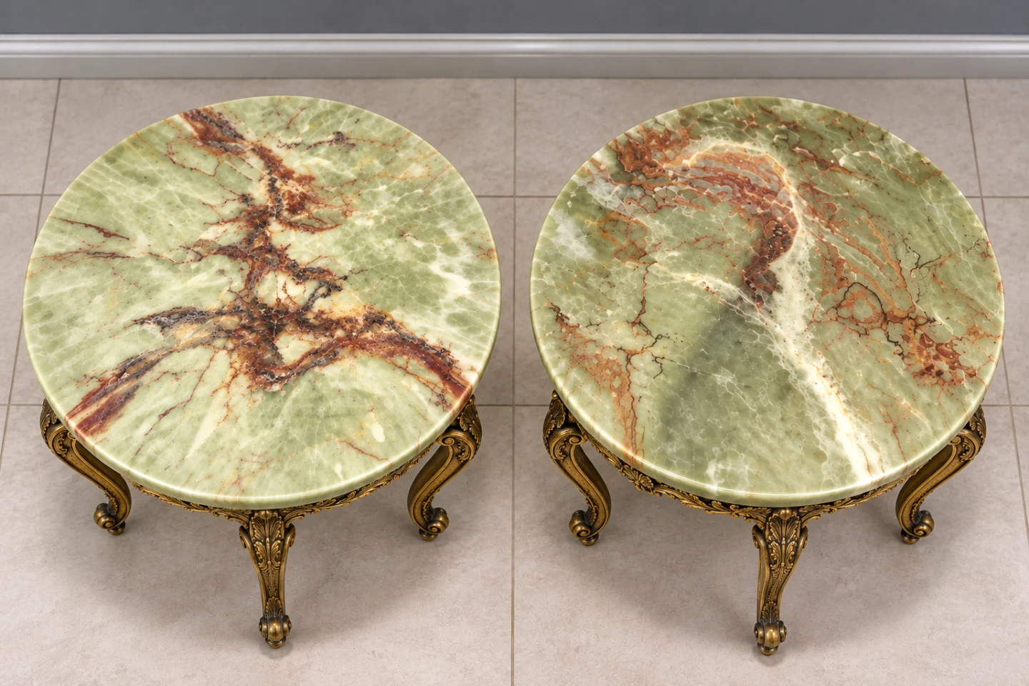 Vintage Round Green Onyx Marble Tops End Table(s) - photo 2