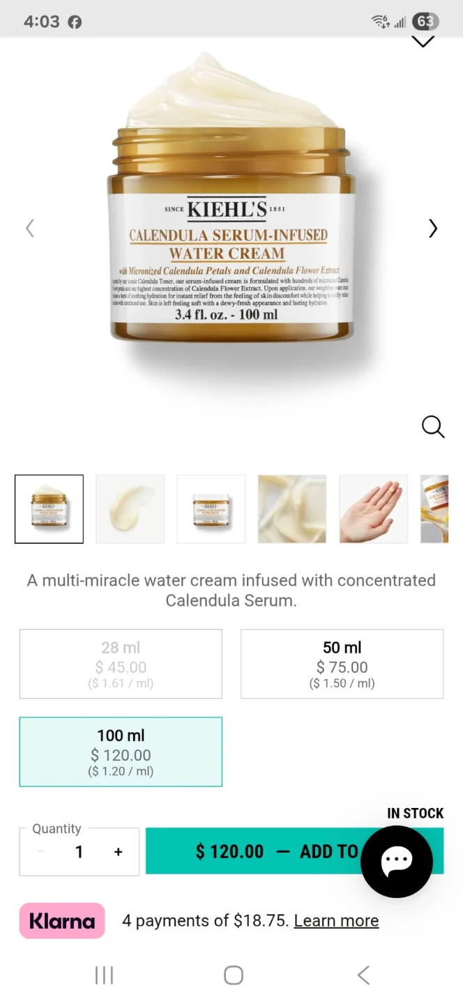 Kiehl's Calendula Serum-Infused Water Cream 100ml