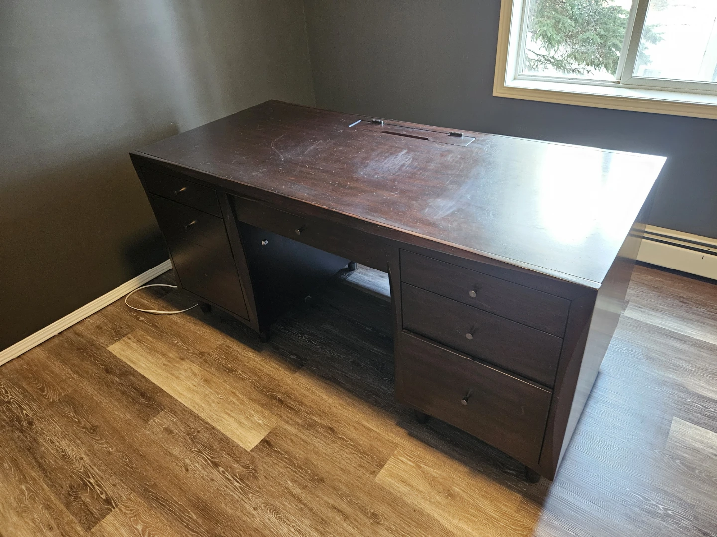 Dark Wood Executive Desk with Power Outlet - photo 2