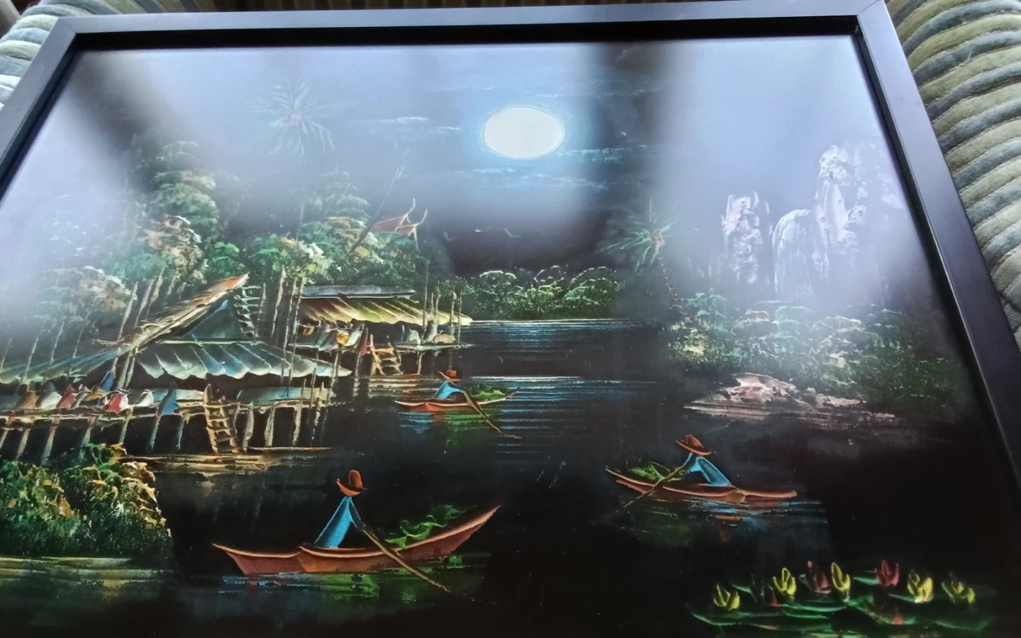 70s/80s Thai Black Velvet Painting – Moonlit - photo 4