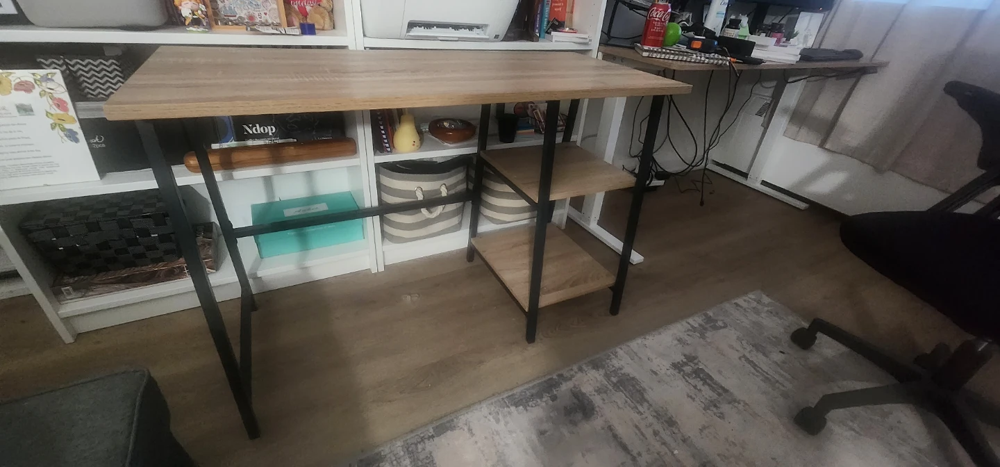 Industrial Style Wooden Desk with Shelves