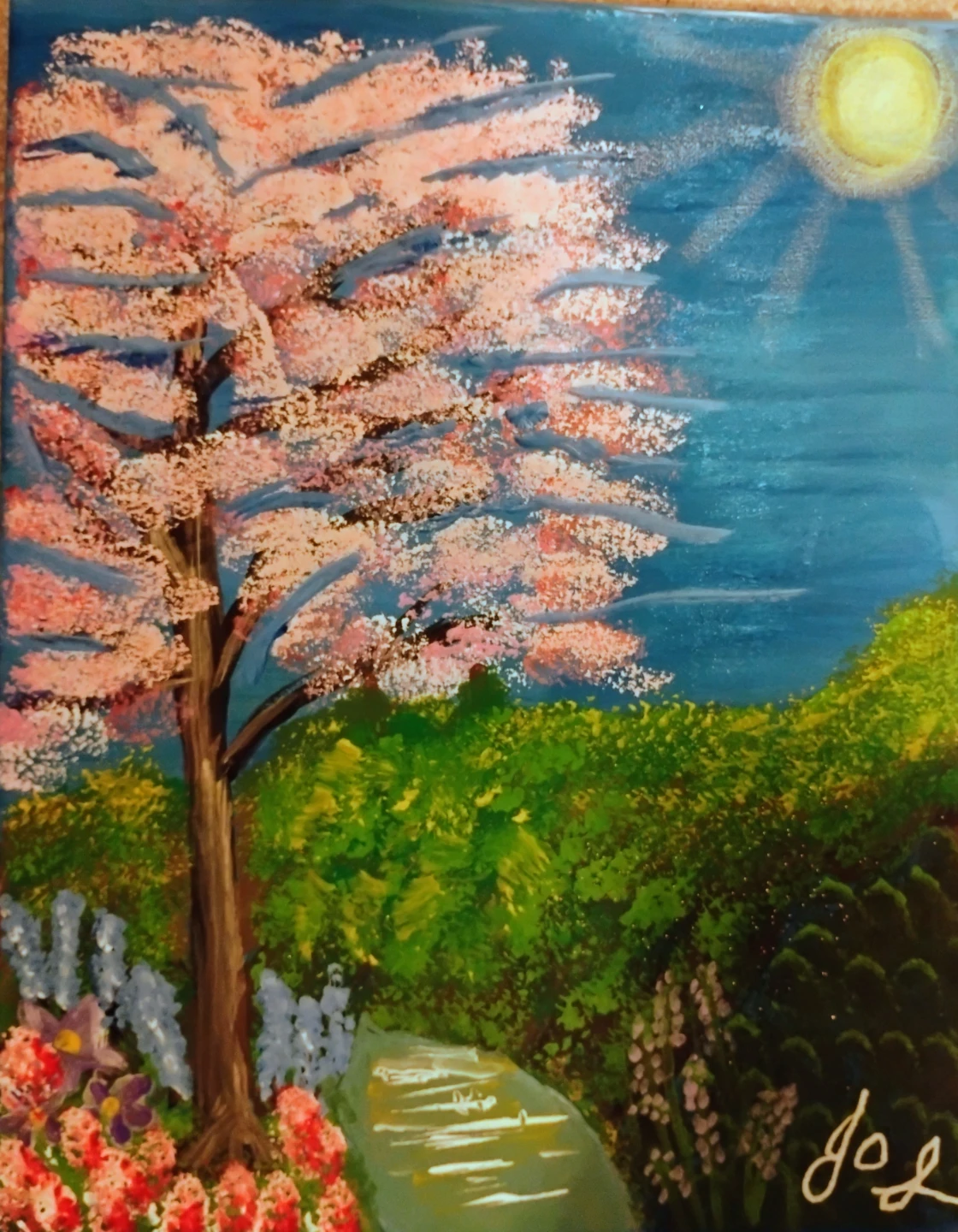 Hand-Painted Cherry Blossom Landscape Art