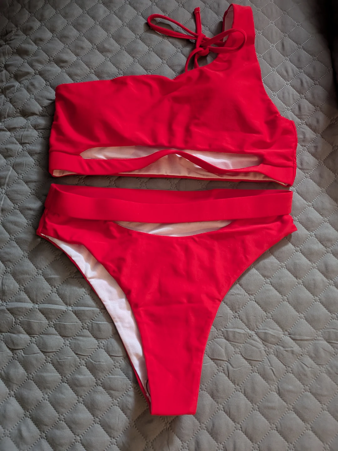 One Shoulder Cut-out Bikini Set - Brand New