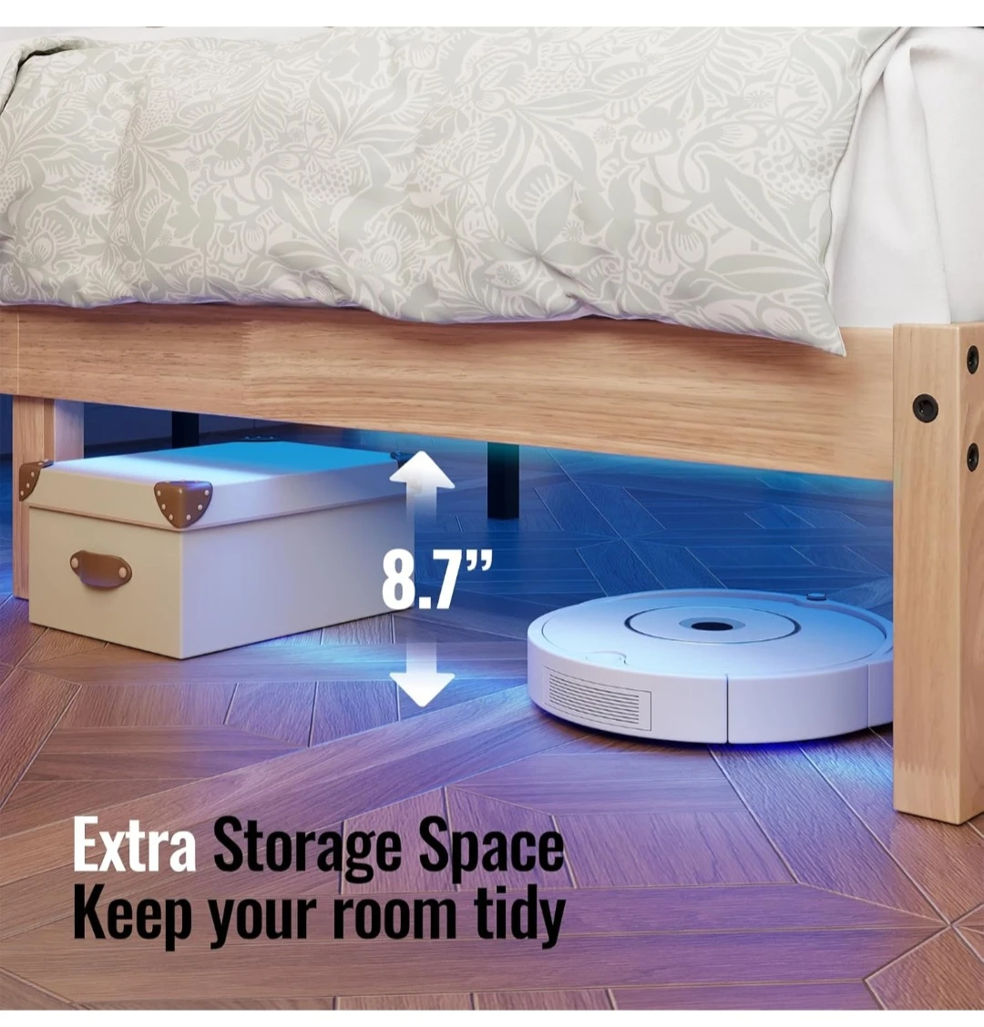 King Wooden Bed Frame with LED Lighting - photo 5