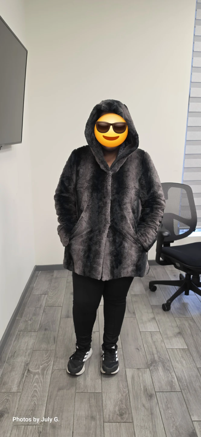 Dennis Basso  Faux Fur Hooded Jacket in Black & Gray Like New