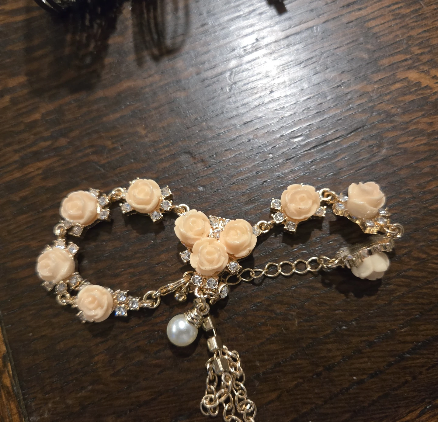 Rose and Rhinestone Bracelet with Pearl Accent - photo 2