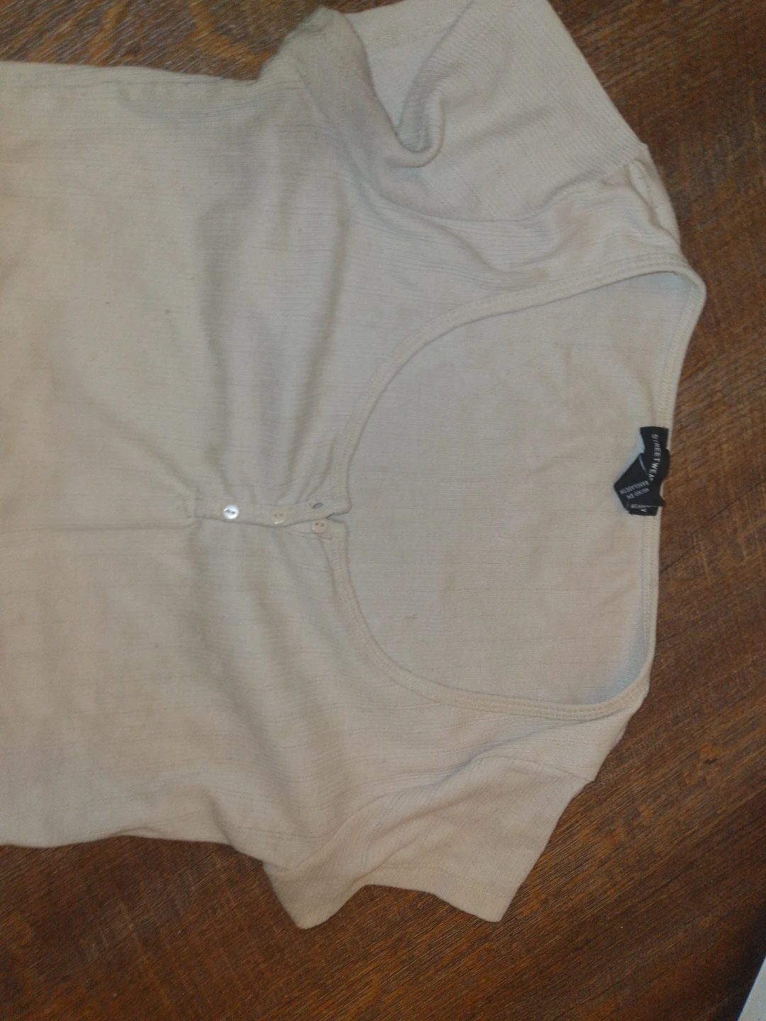 Streetwear beige ribbed button-up top
