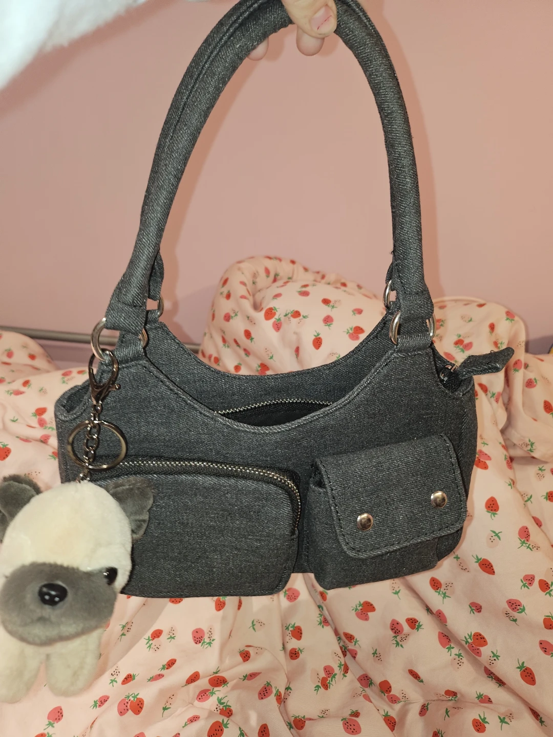 Ardene Charcoal Grey Denim Shoulder Bag Purse