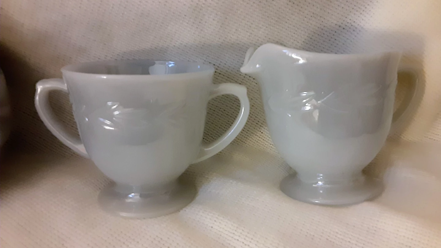 Fire King Grey Luster Creamer Sugar 2pc Set