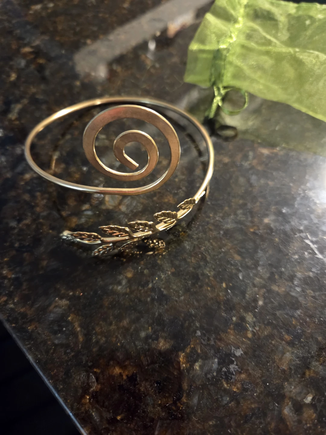 Gold Tone Leaf Headband and Spiral Arm Cuff Set - photo 2