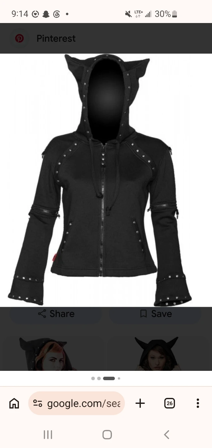 Vintage Queen of the Darkness Black Cat Ear Hoodie with Studs - photo 2