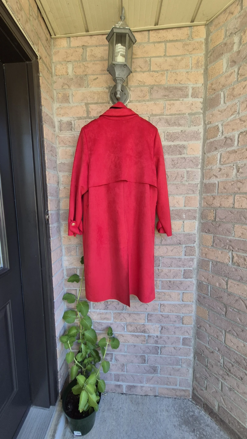 Vibrant Red Faux Suede Trench Coat - photo 5