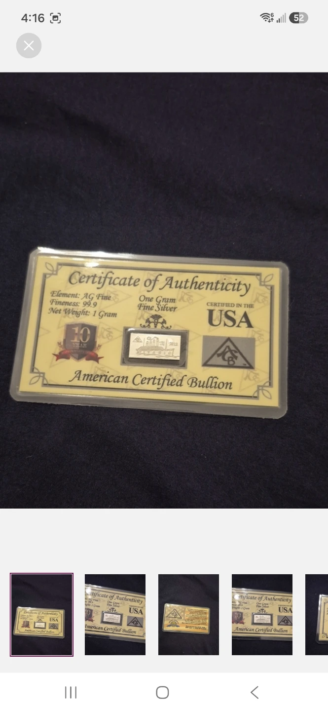 American Certified Bullion 1g Fine Silver Bar