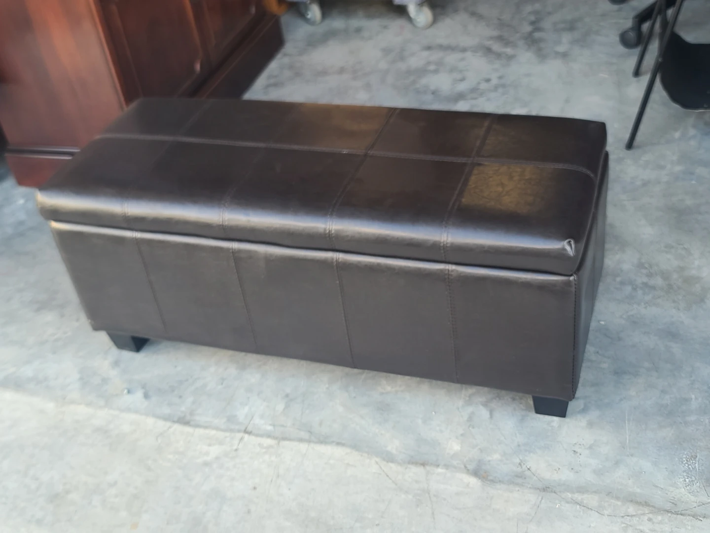 Dark Brown Faux Leather Storage Ottoman Bench