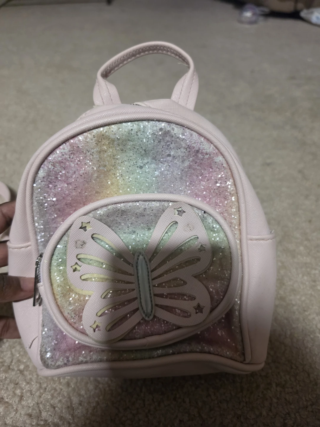 Girls Pink Glitter Butterfly Mini Backpack