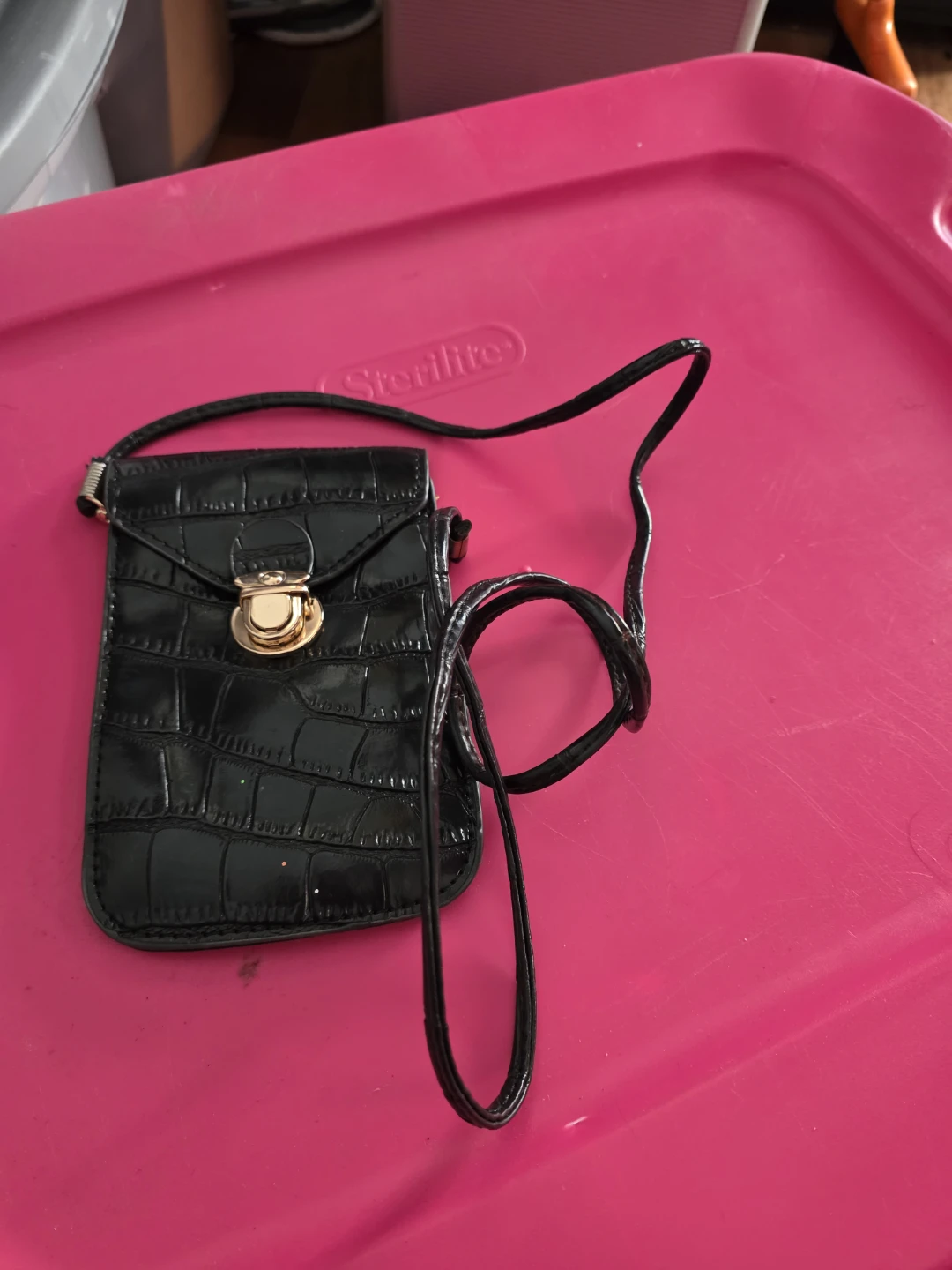 Black Croc-Embossed Crossbody Phone Bag