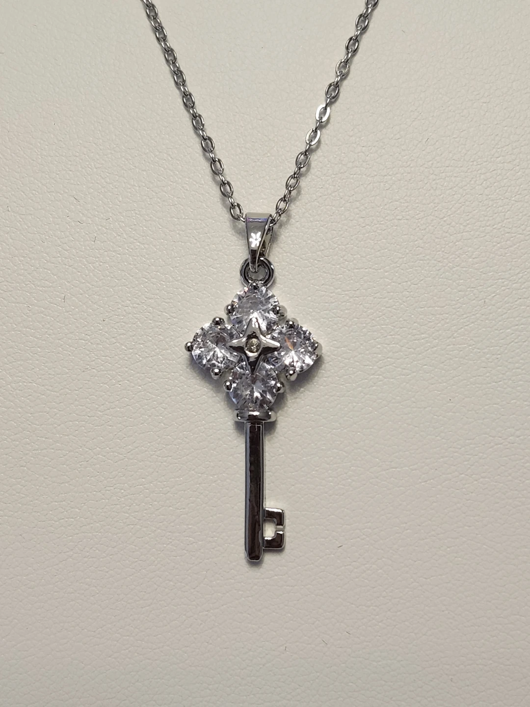 Silver Key Pendant Necklace with Clear Stones - photo 3
