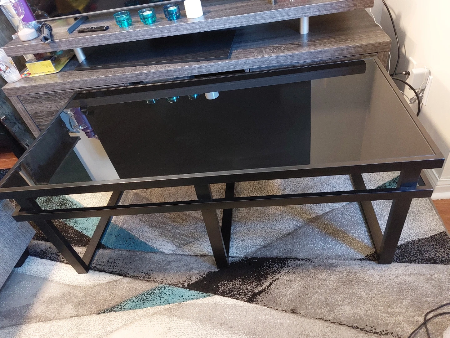 Black Metal and Glass Coffee Table