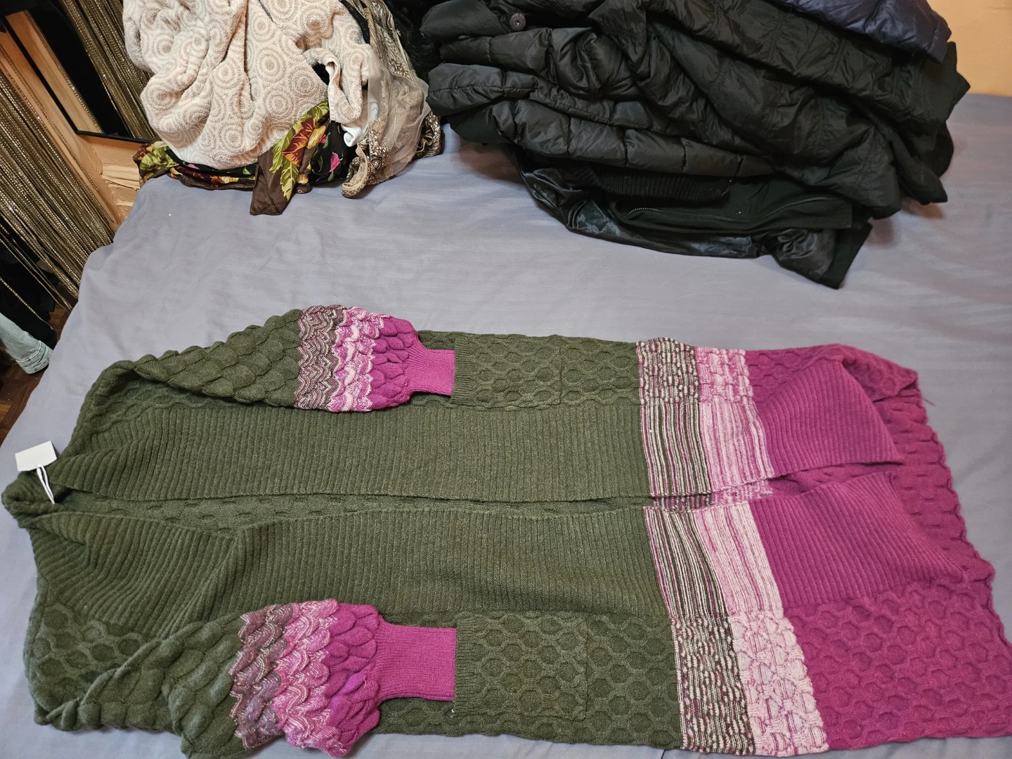 Olive and Magenta Knit Cardigan