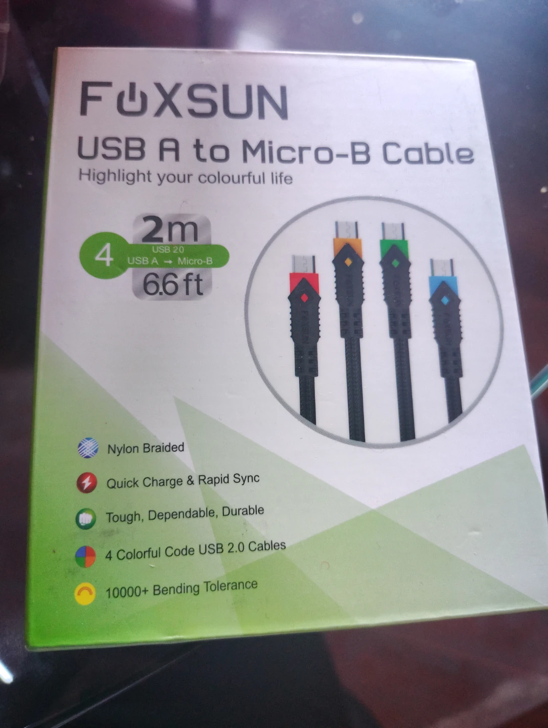 Foxsun USB A to Micro-B Cables (4-Pack)