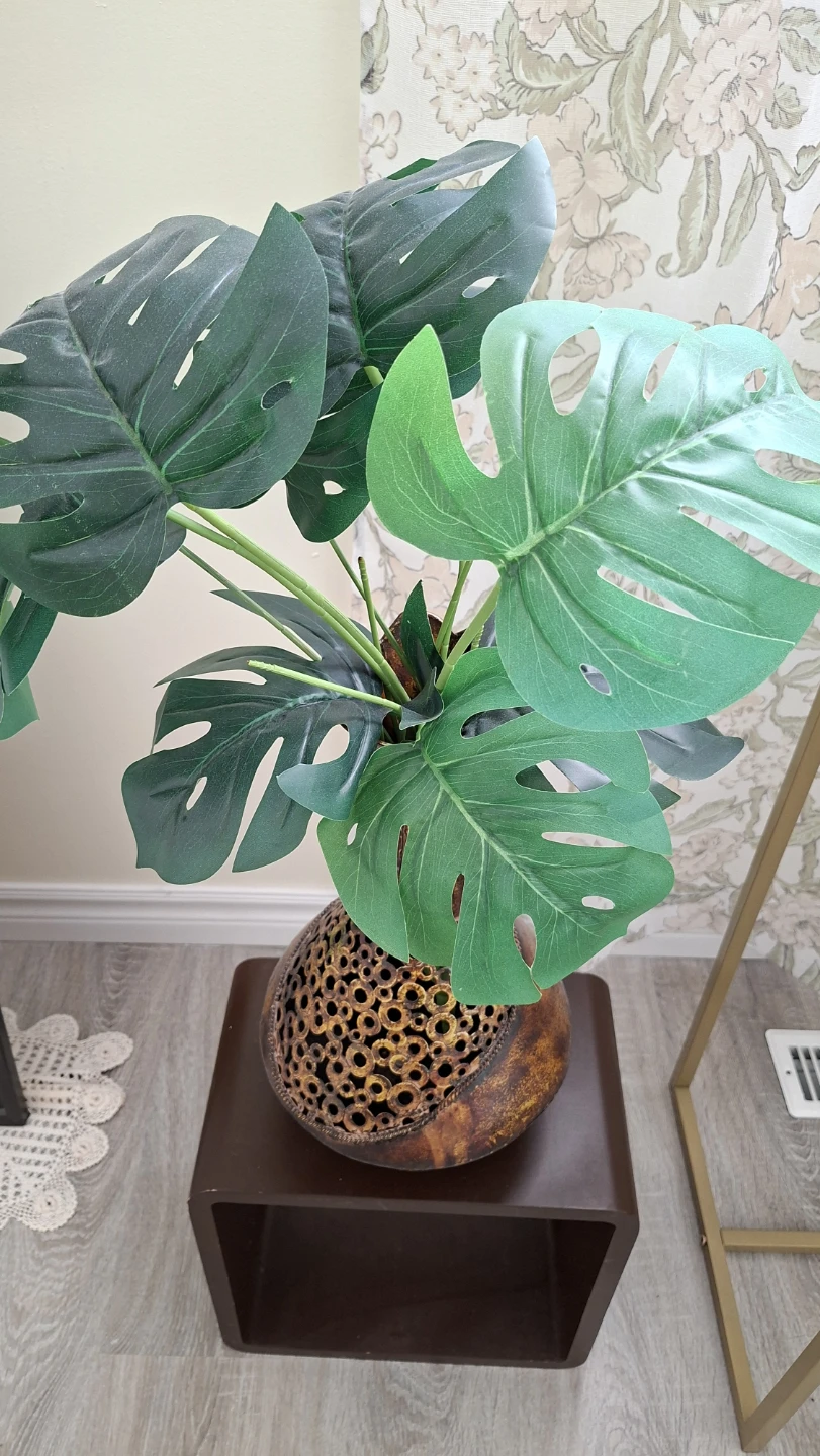 Artificial Monstera Plant in Vase& Cube Stand - photo 2