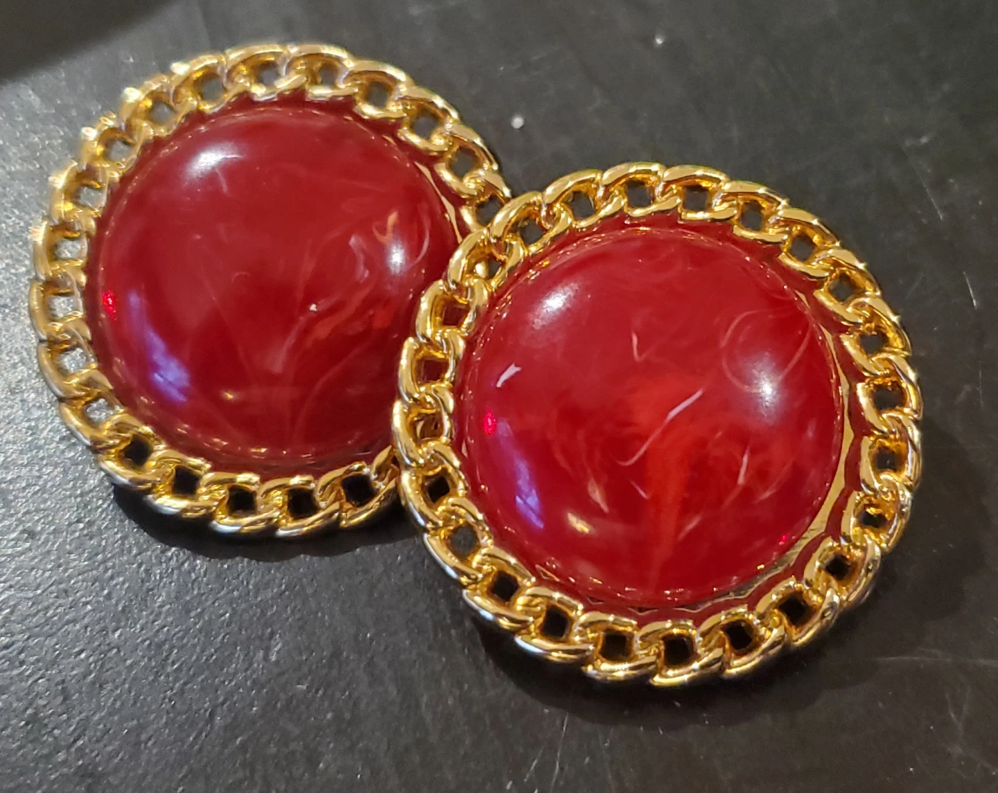 Vintage Italian Red Cabochon Clip-On Earrings