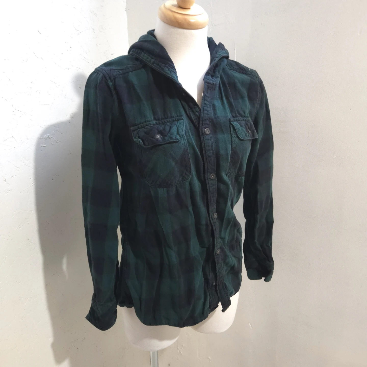 TNA Green and Black Plaid Hooded Shirt - photo 4