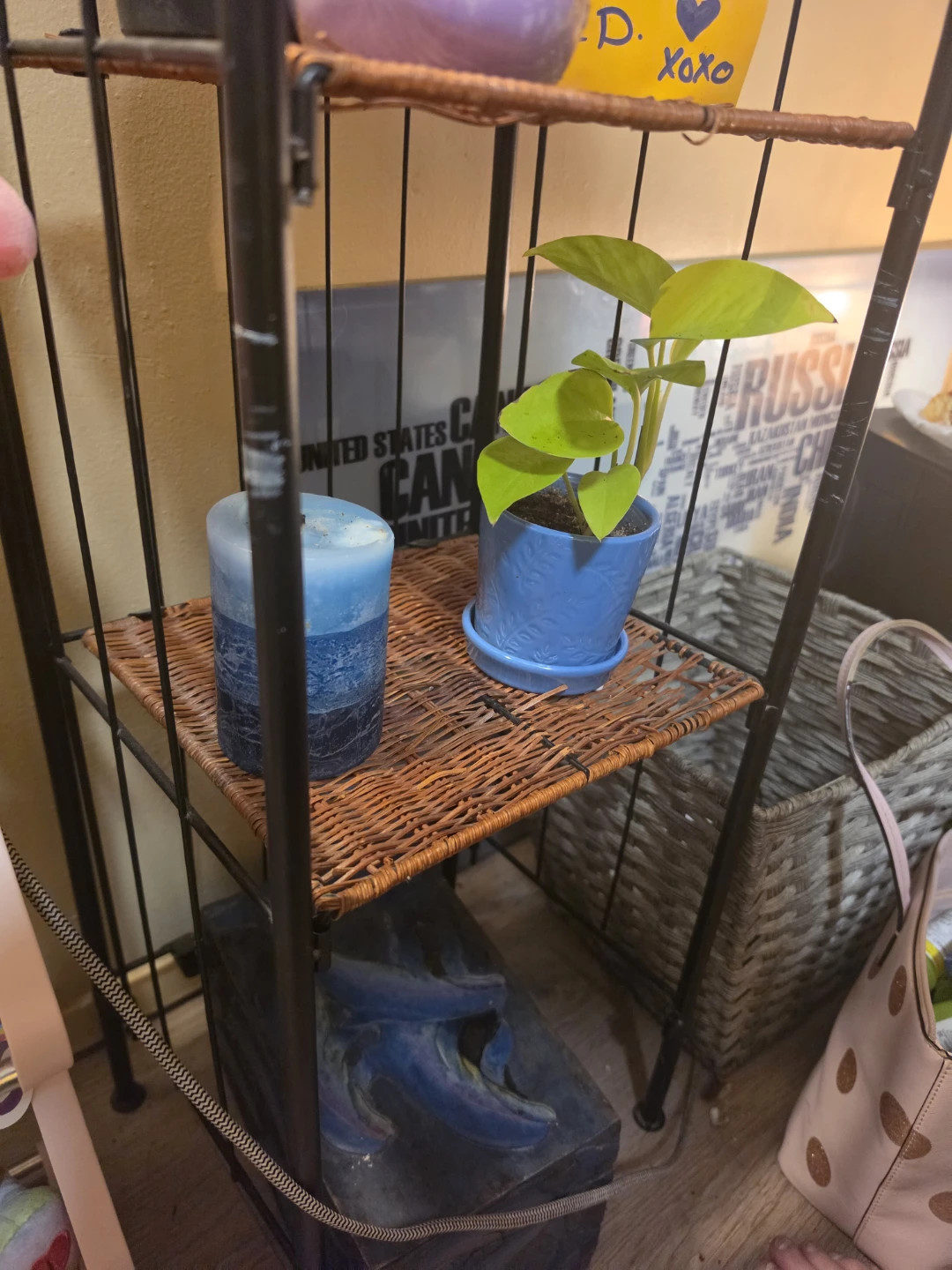Tall Metal and Wicker Four-Tier Shelving Unit - photo 3