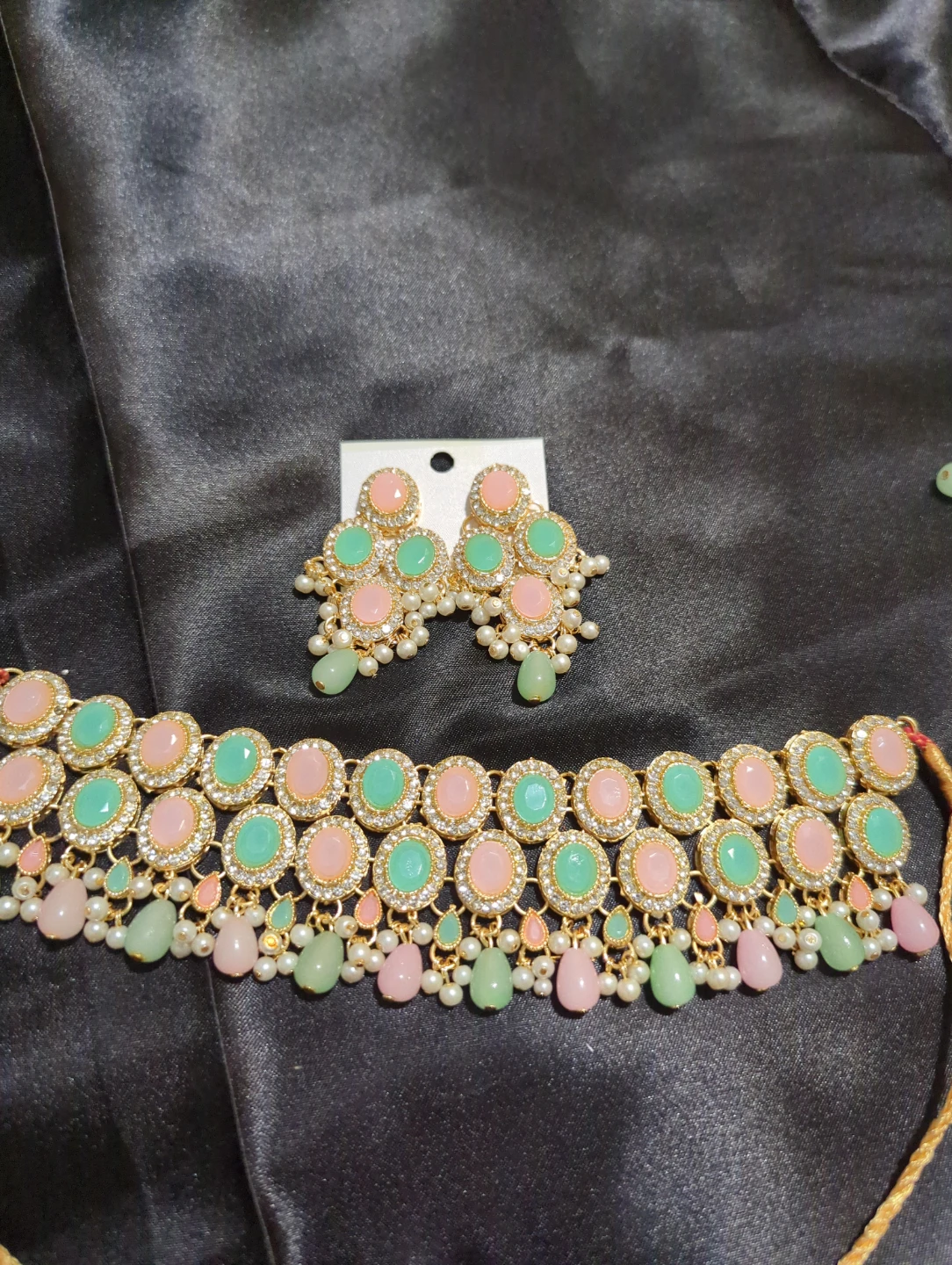 Pastel Pink and Mint Necklace and Earring Set - photo 4