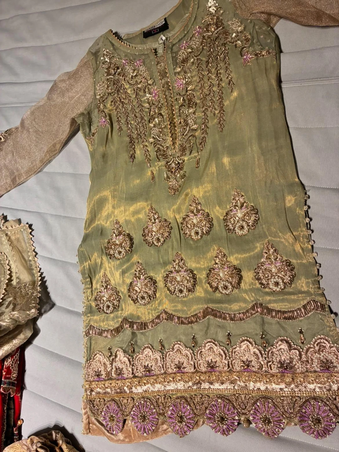 Olive Green Embroidered Pakistani Outfit - photo 3