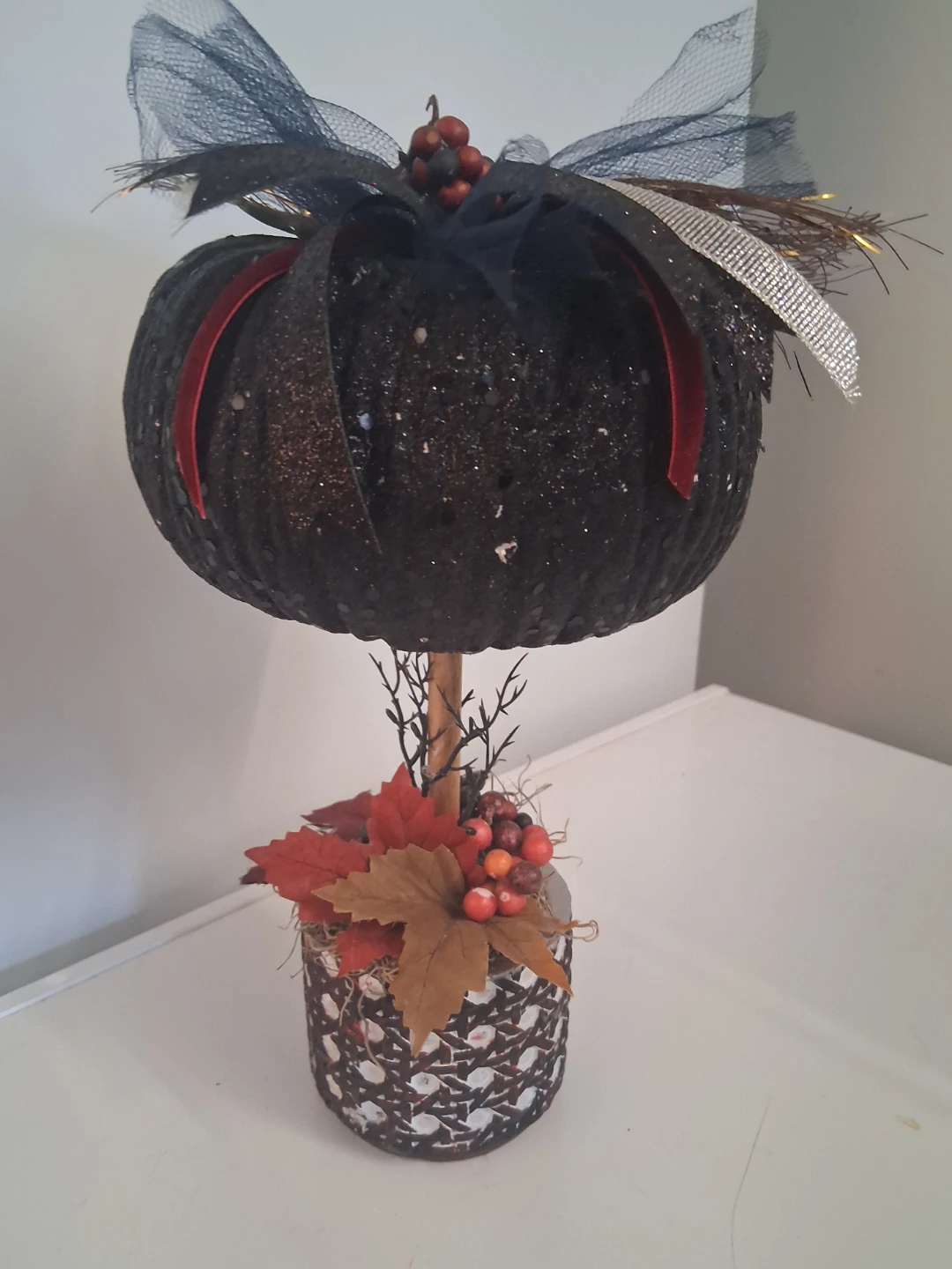Black Glitter Pumpkin Tabletop Decor