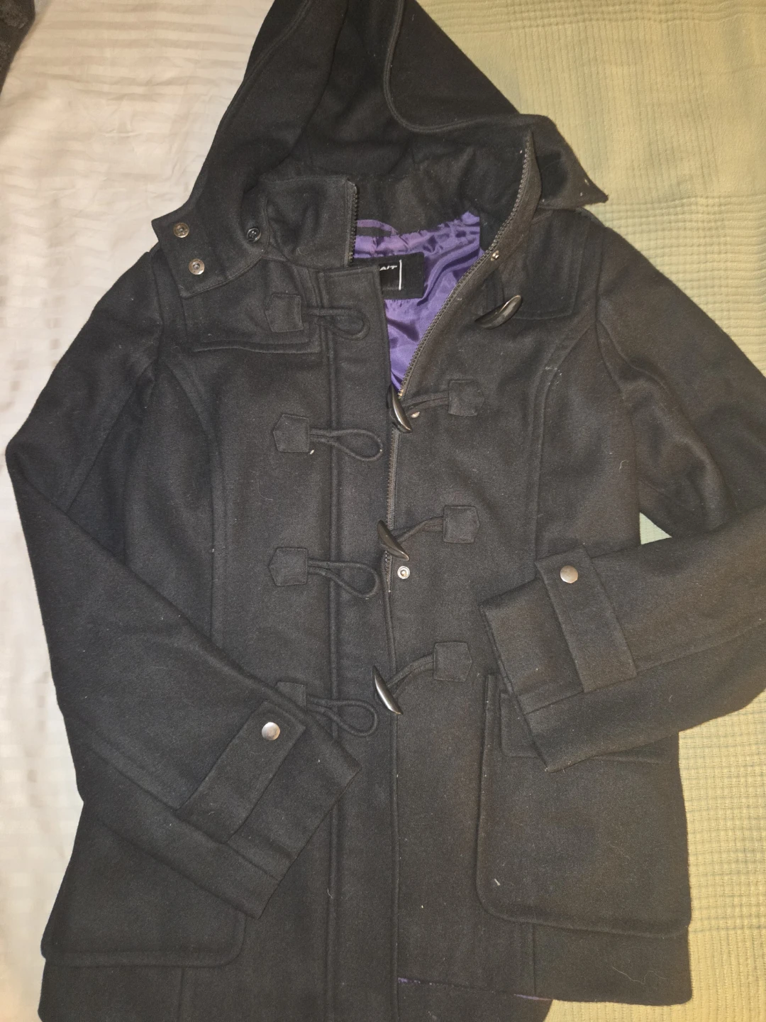 Black Wool-Blend Duffle Coat