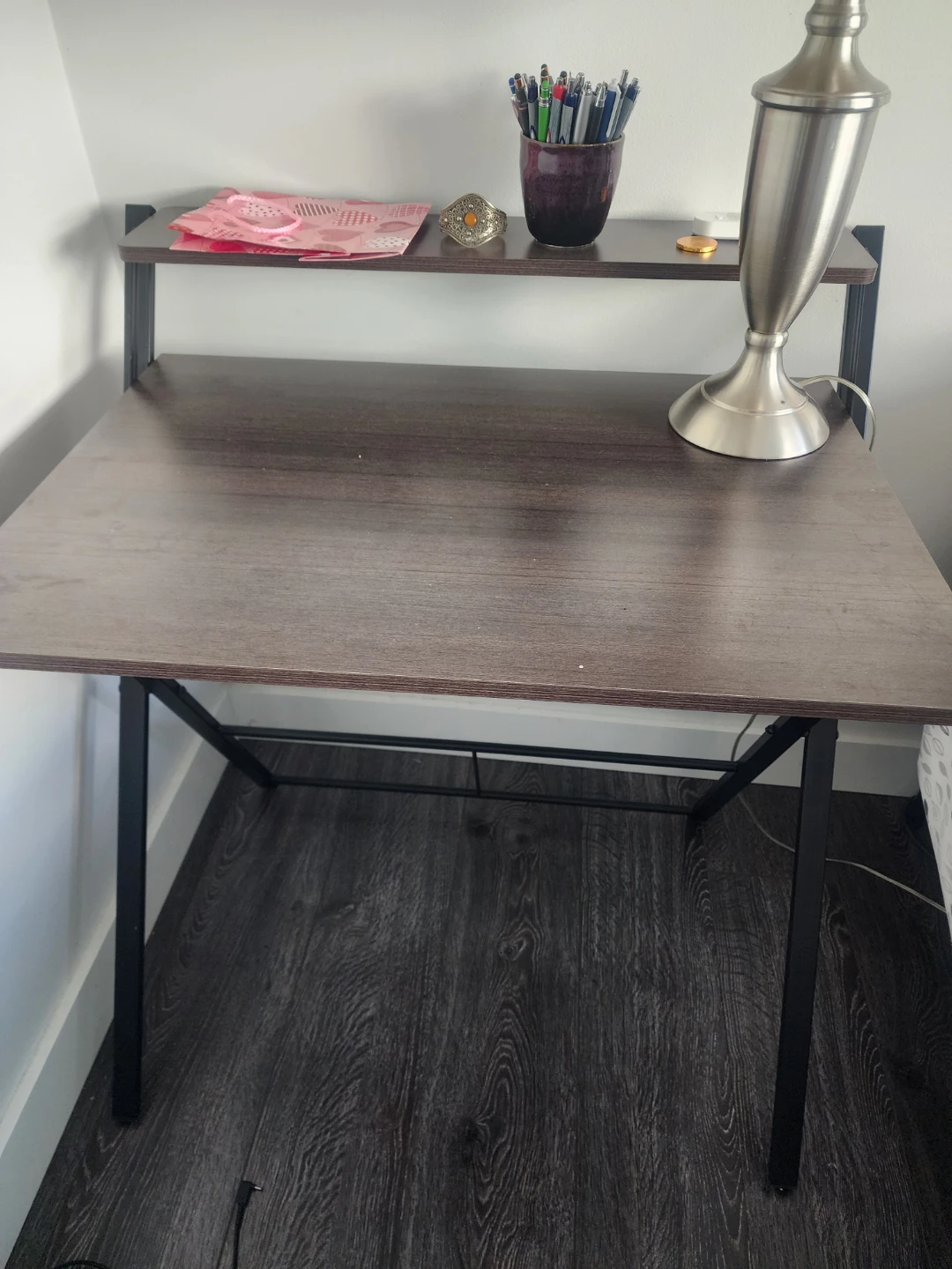 Dark Wood Desk with Upper Shelf
