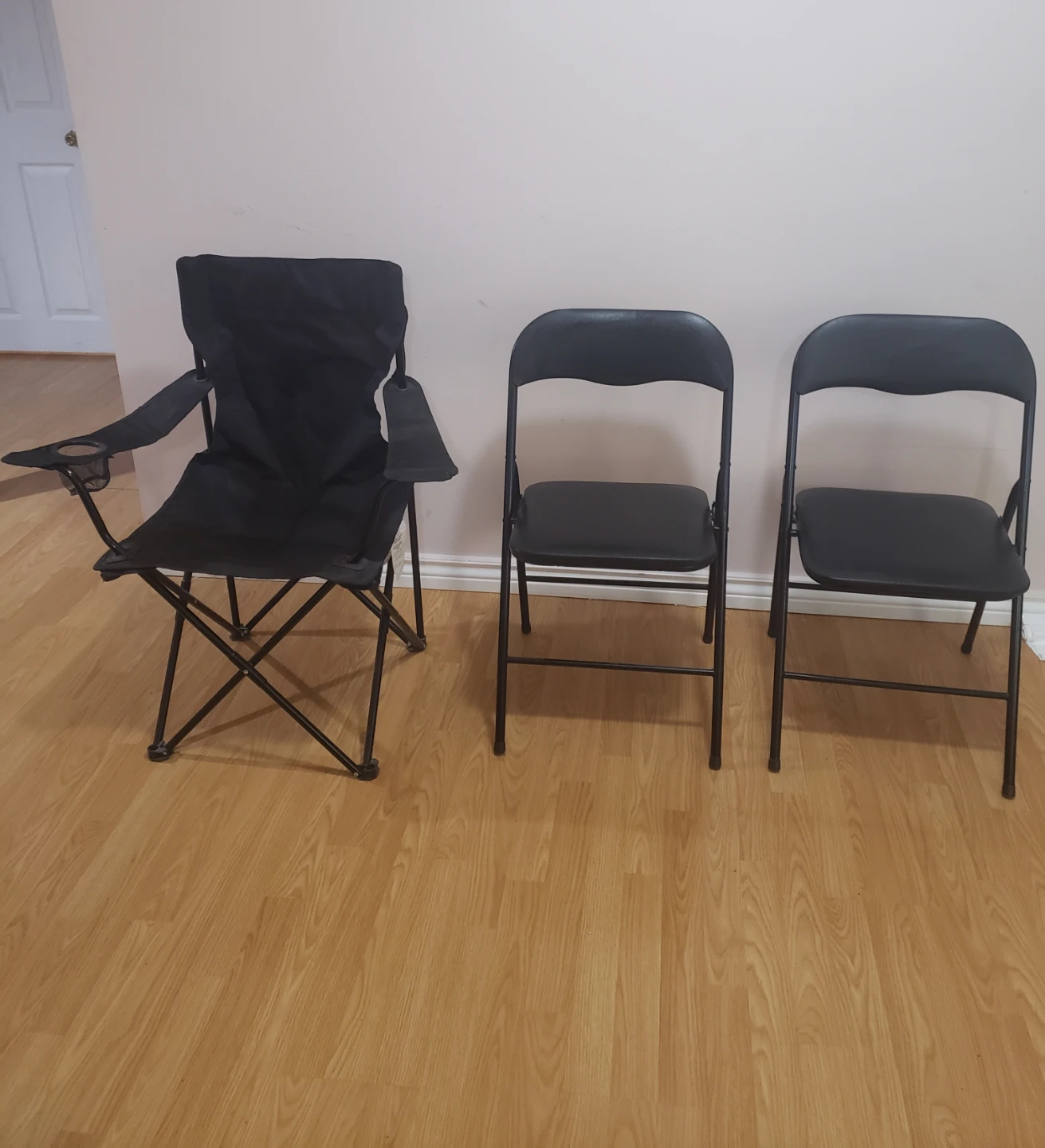 5 dollars each, total 15 dollars three black folding chairs