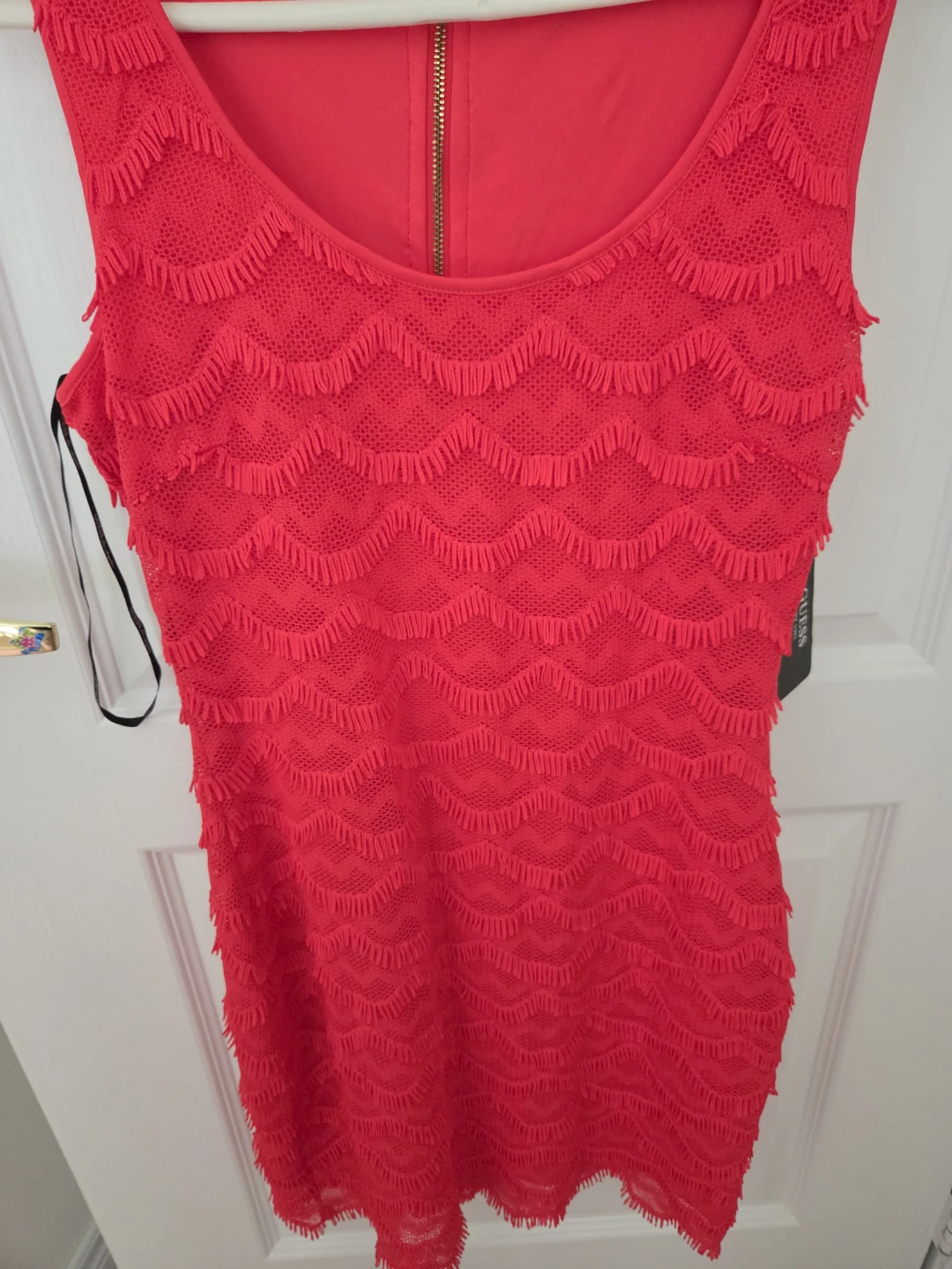 Guess Sleeveless Fringe Lace Sheath Dress Red Size 4 - photo 2