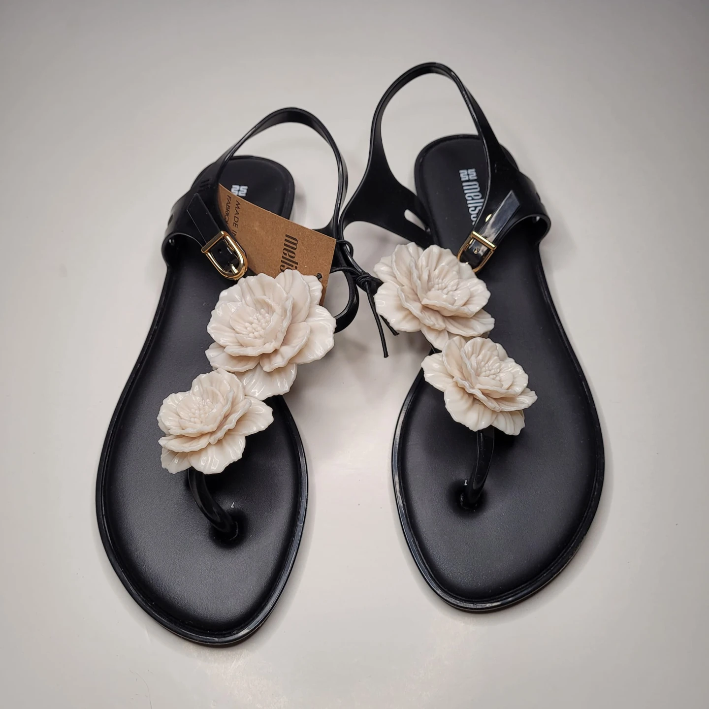 Melissa Black Floral Sandals - Size 8