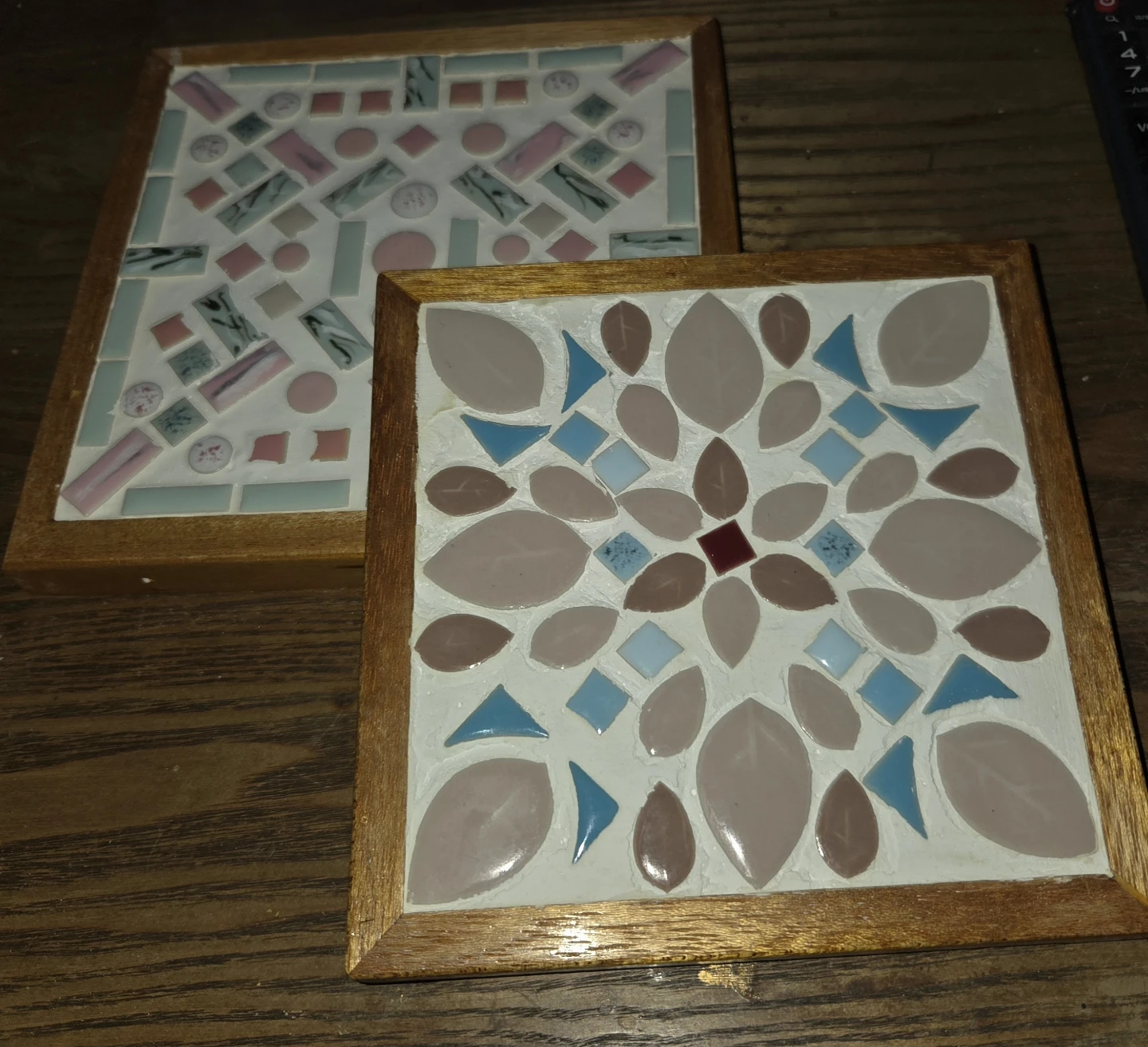 Vintage Set of Two Handcrafted Mosaic Coasters