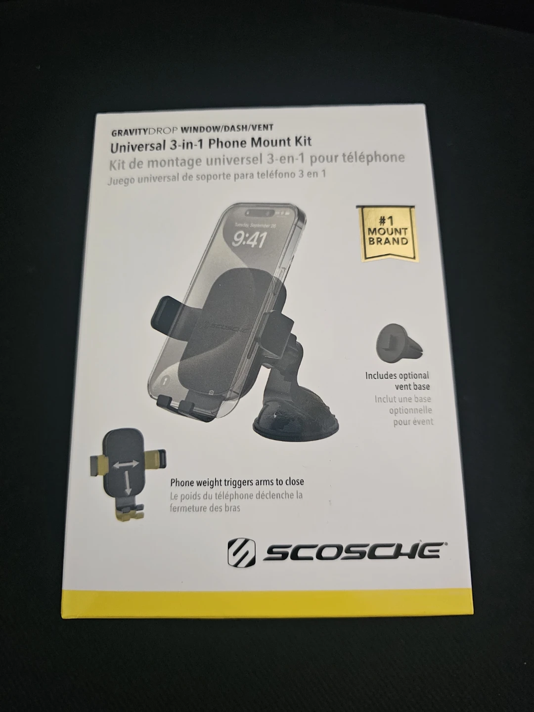 SCOSCHE Gravity Universal 3-in-1 Phone Mount Kit, Black