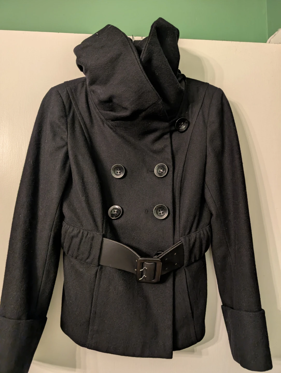 Y2K Black Double-Breasted Wool Blend Peacoat - photo 3