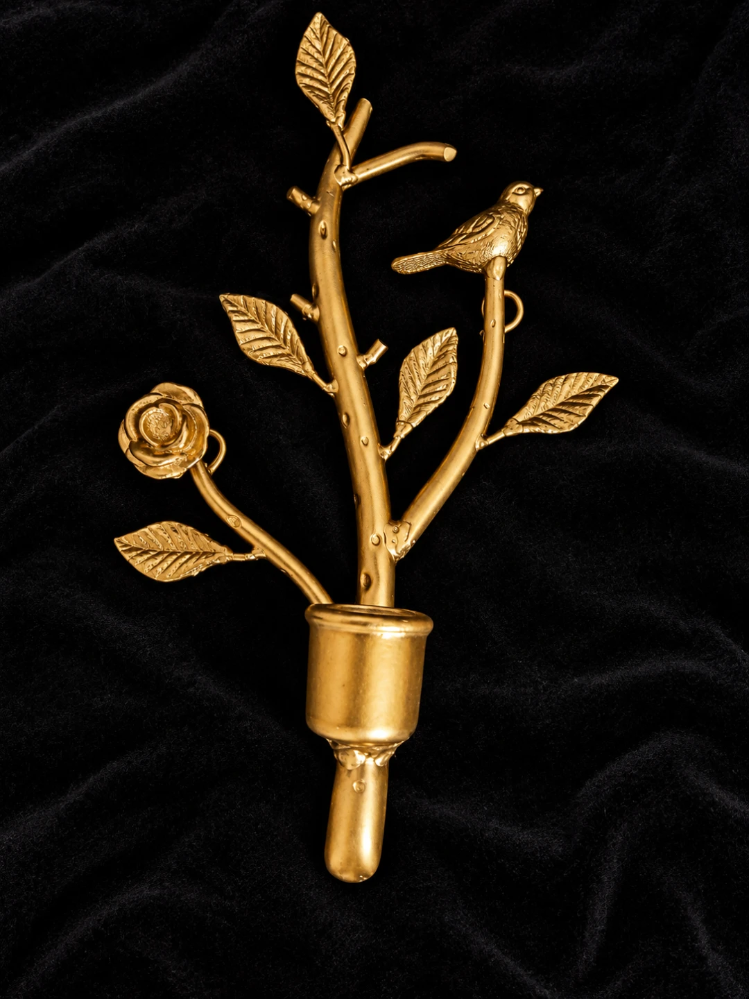 Set of 2 Gold Floral and Bird Branch Wall Candle Holders - photo 5