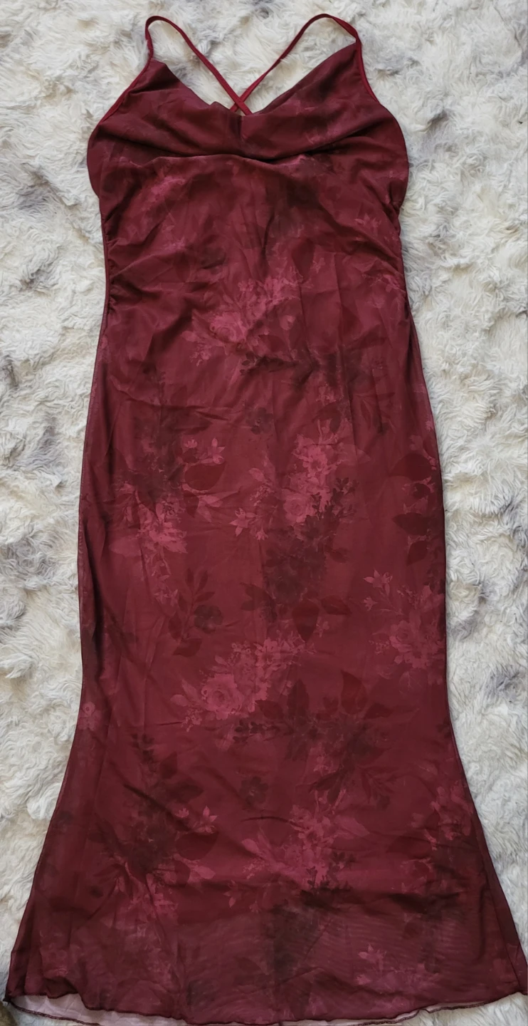 New Burgundy Floral Mesh Midi Dress - photo 4